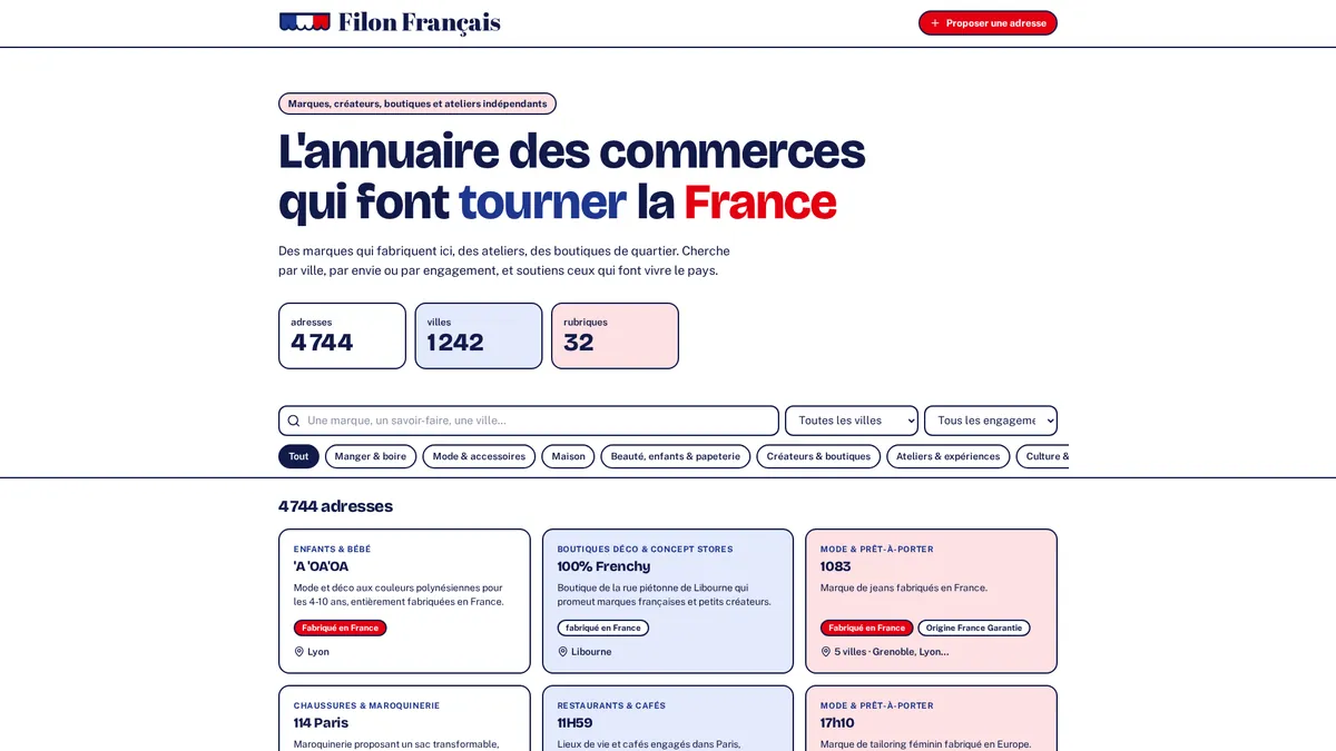 Aperçu de Filon Français, annuaire des commerces indépendants
